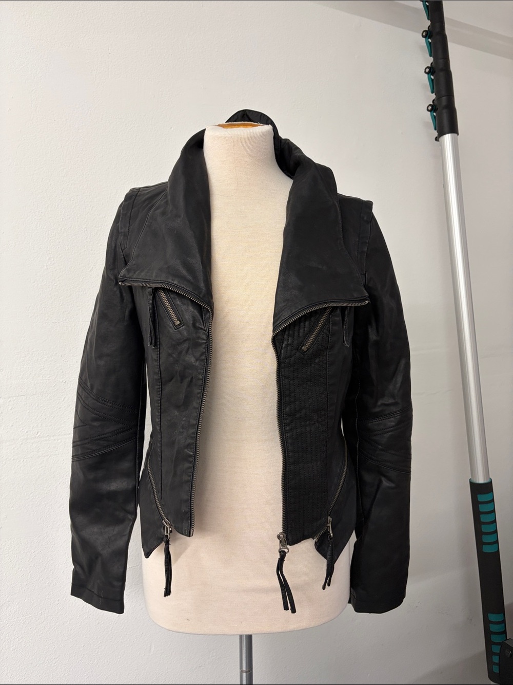 Lulu's Black Faux Leather Asymmetric Zip Jacket